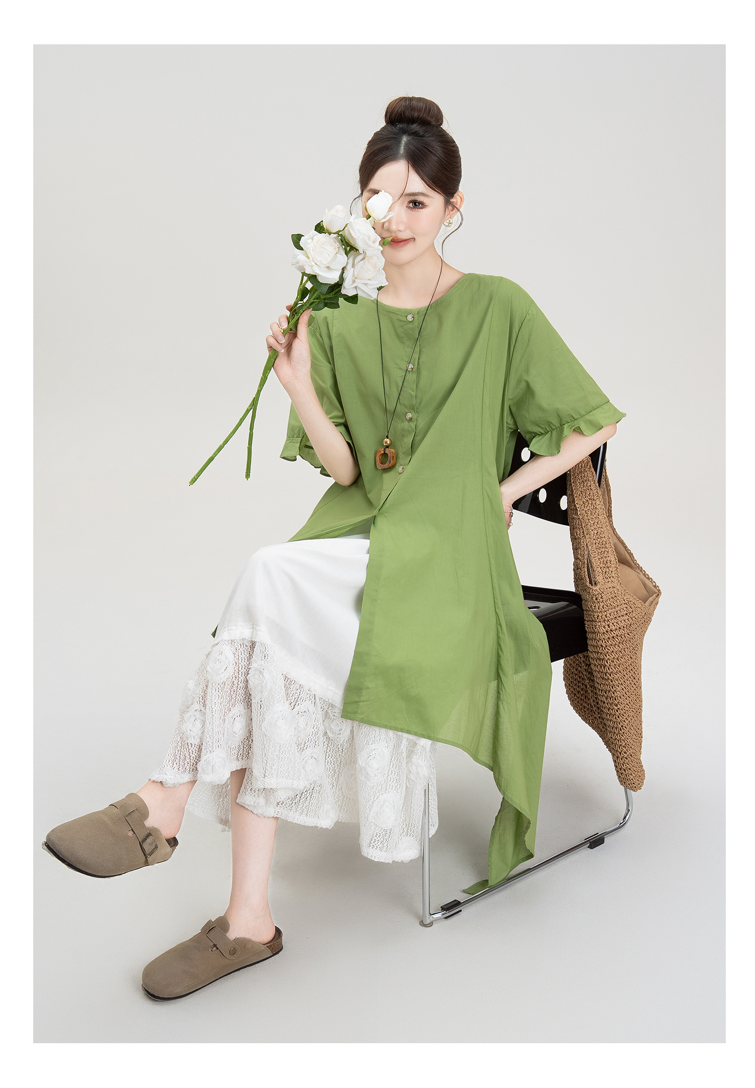 花柄 ファッション レース花模様 重ね層ロングスカート