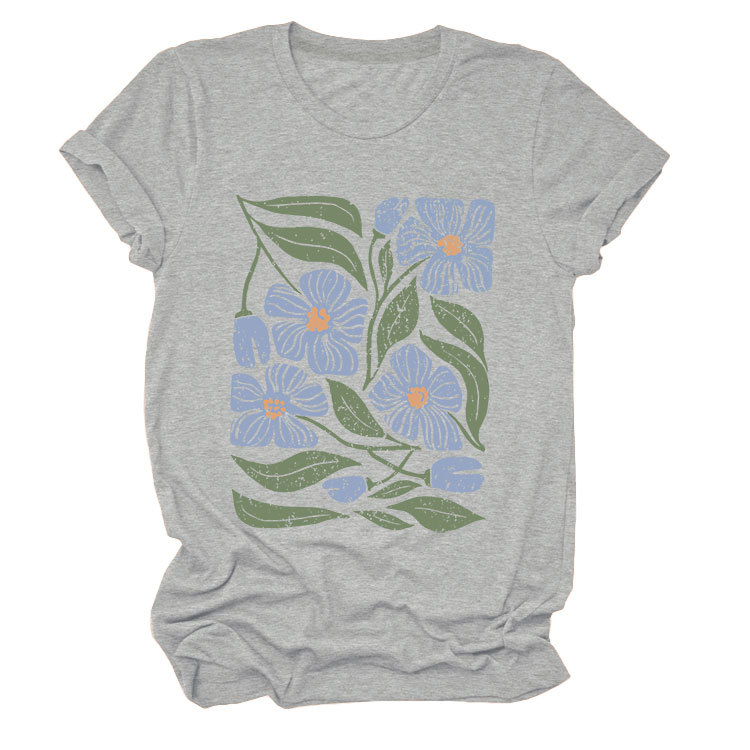 花柄 ファッション 優美な花園プリント 半袖Tシャツ