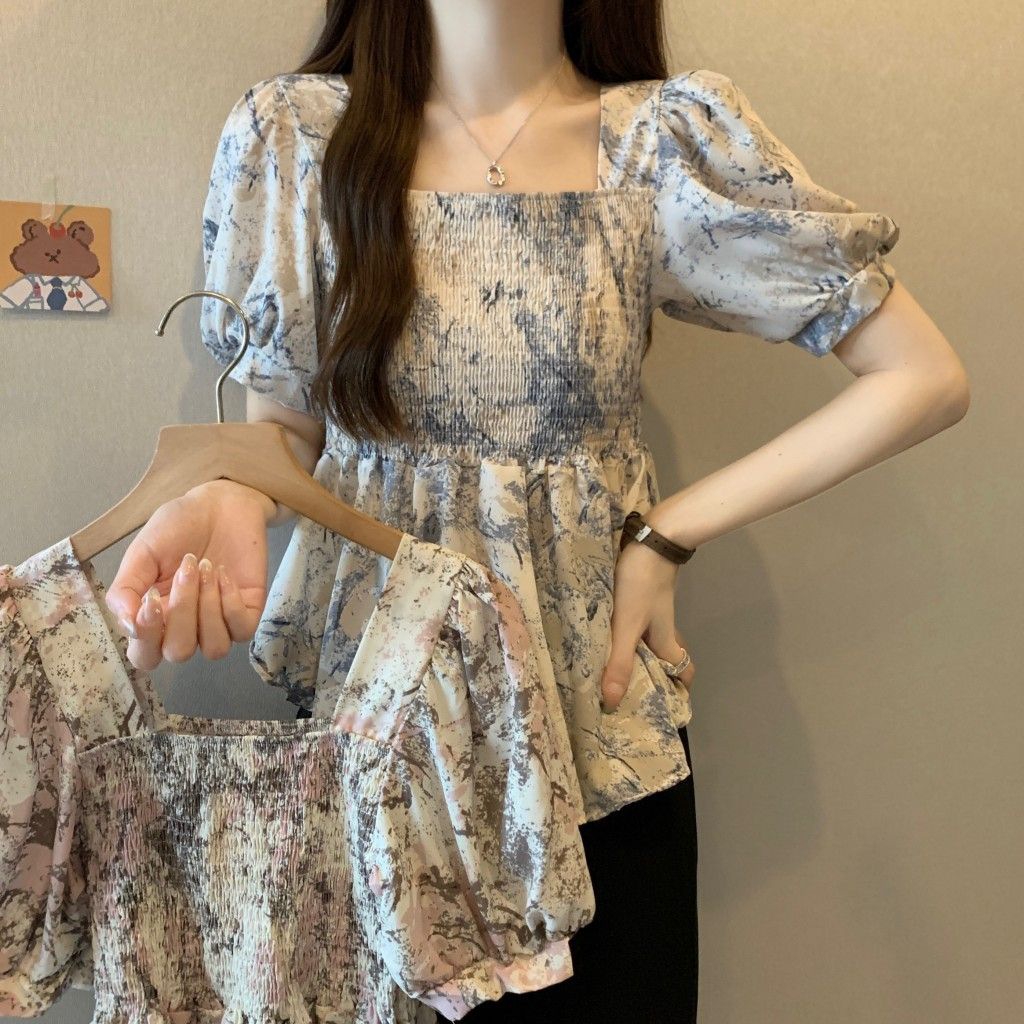 花柄 ファッション 水彩花模様 シャーリングチュニック