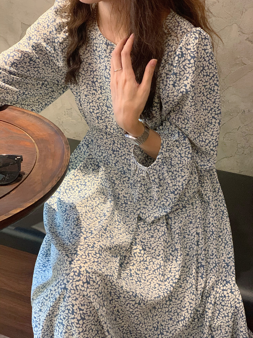 花柄 ファッション 秋向け 小花柄 レトロ ロングワンピース 上品