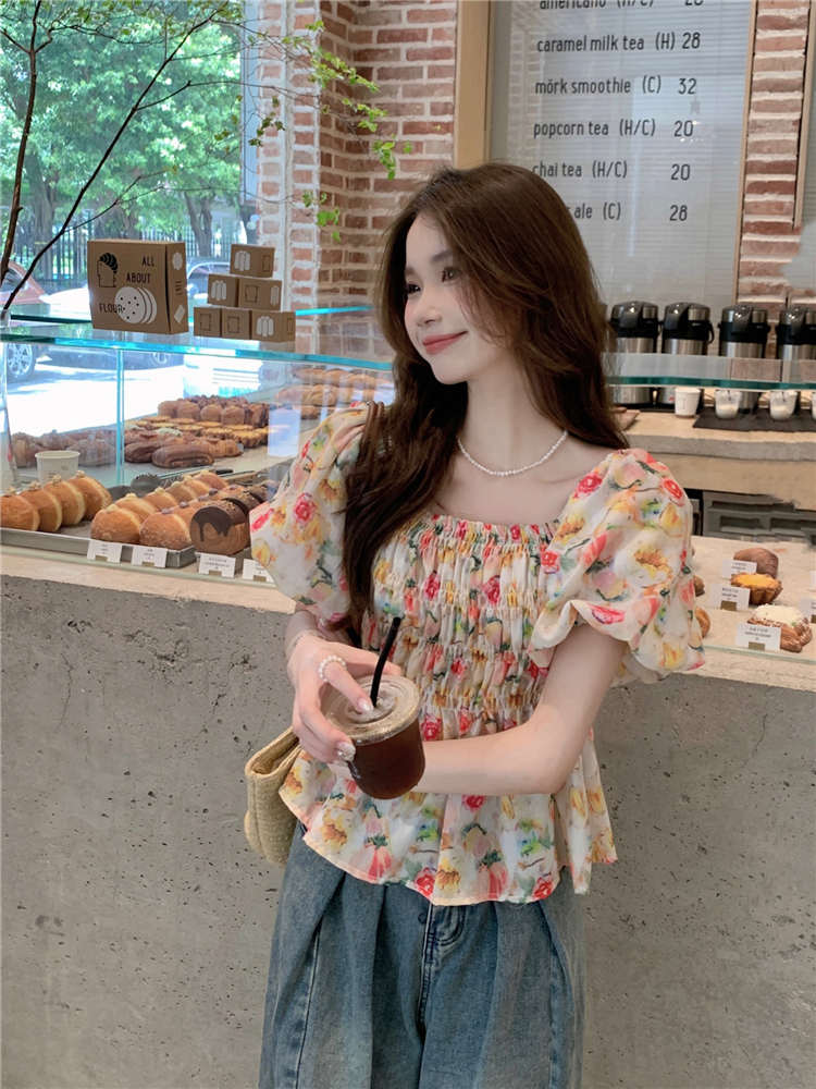 花柄 ファッション レトロ花柄 夏色チュニック ふんわりブラウス