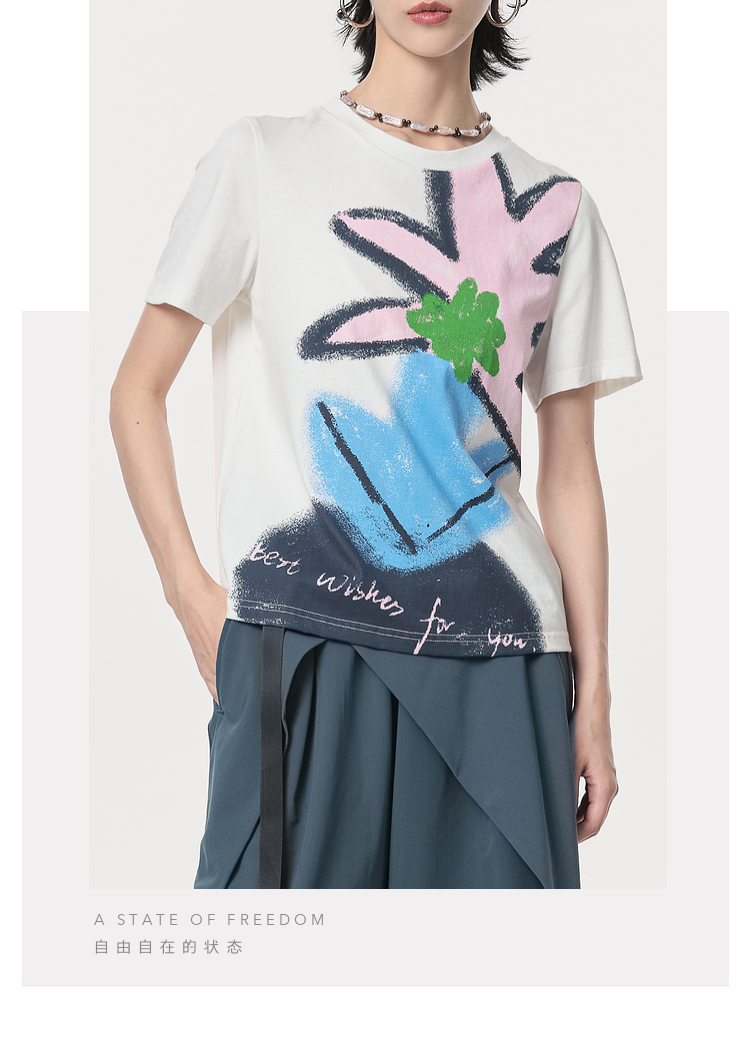 花柄 ファッション アートフルブルーム 花模様Tシャツ