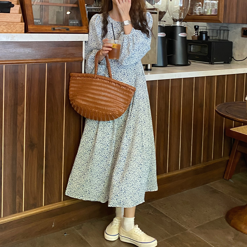 花柄 ファッション 秋向け 小花柄 レトロ ロングワンピース 上品