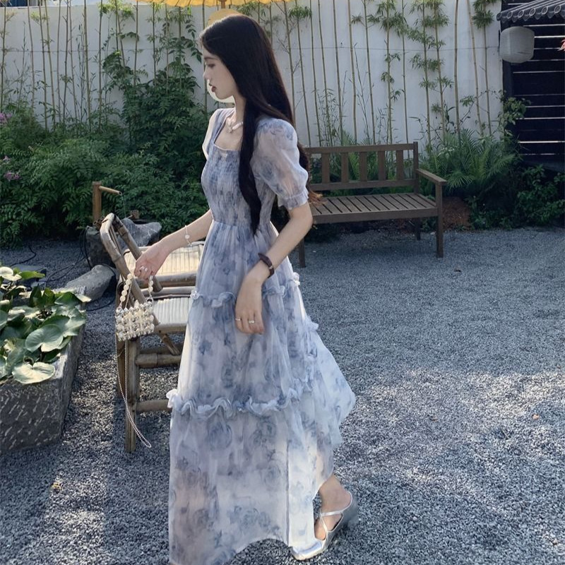 花柄ワンピース 優美な花影 シアーロングワンピース
