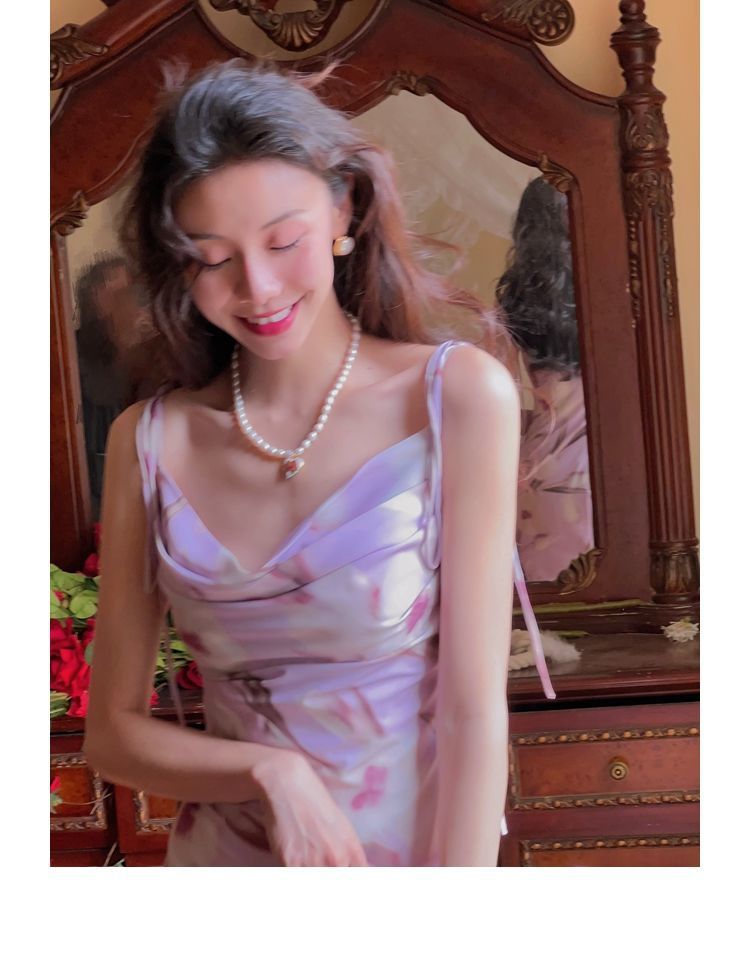 花柄ワンピース 優美な花咲くドレープキャミワンピース