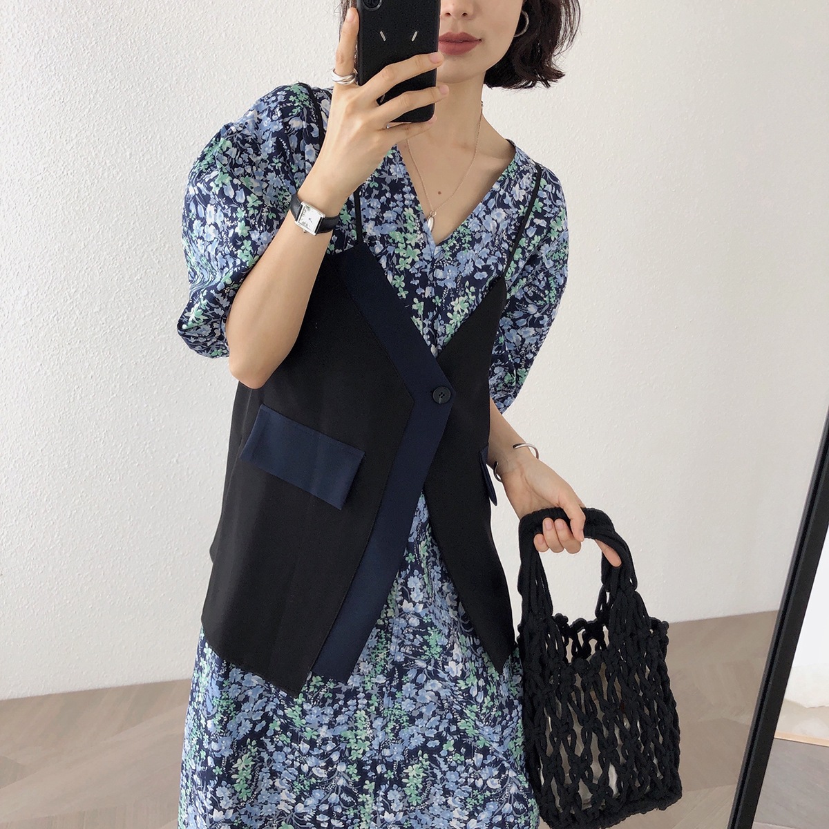 花柄ワンピース 優美な小花散りばめロング丈ワンピース