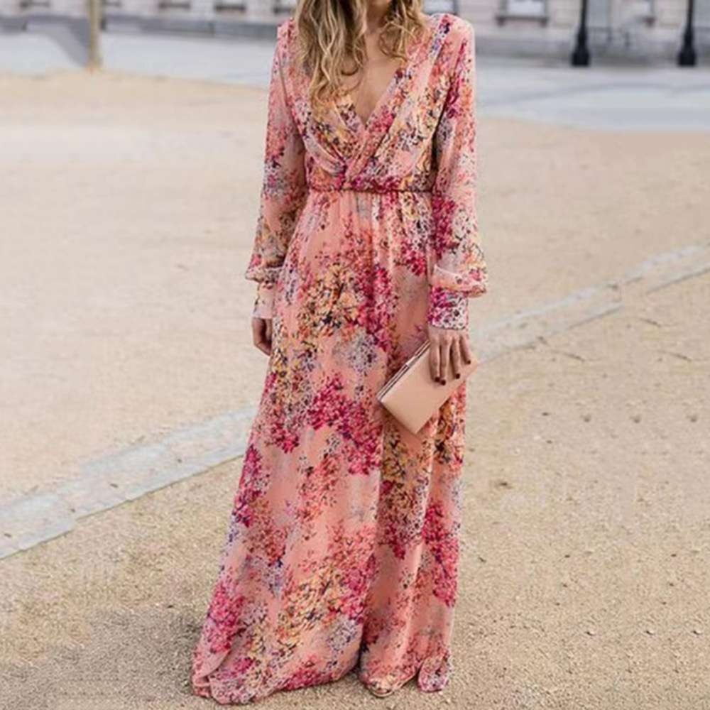 花柄ワンピース優美な花柄シフォンマキシワンピース