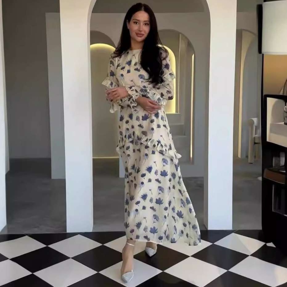 花柄ワンピースフリル袖 花柄 シフォン ロングワンピース