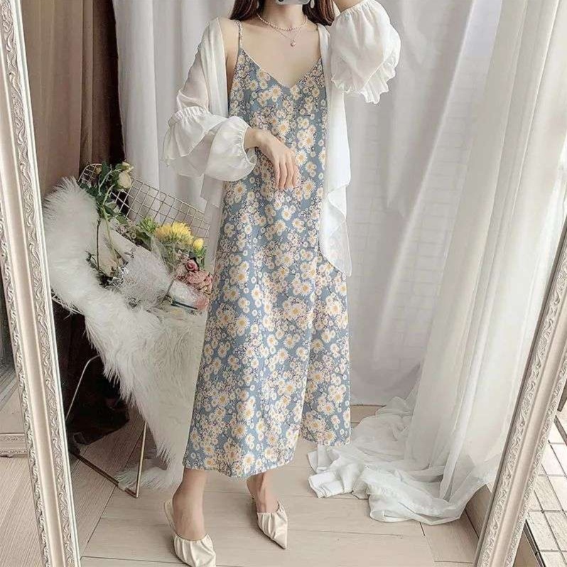 花柄ワンピースデイジー柄シフォンキャミワンピース