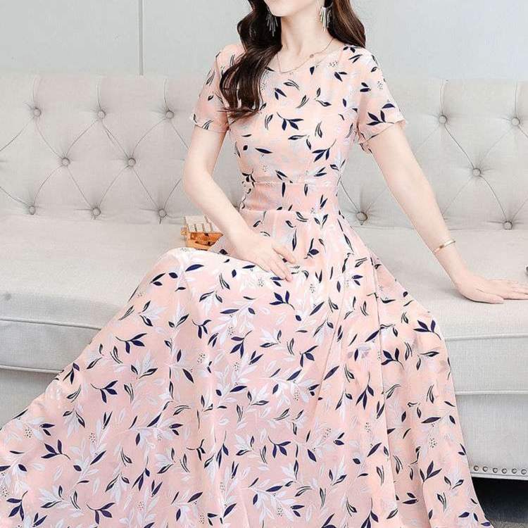 花柄ワンピース優美な花葉模様のロングドレス