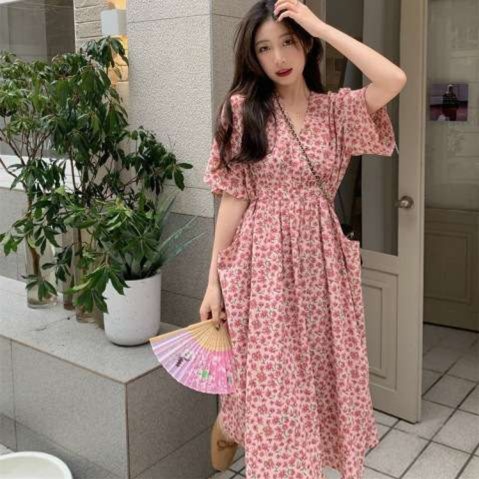 花柄ワンピースシアー素材 花柄 ラップ ワンピース