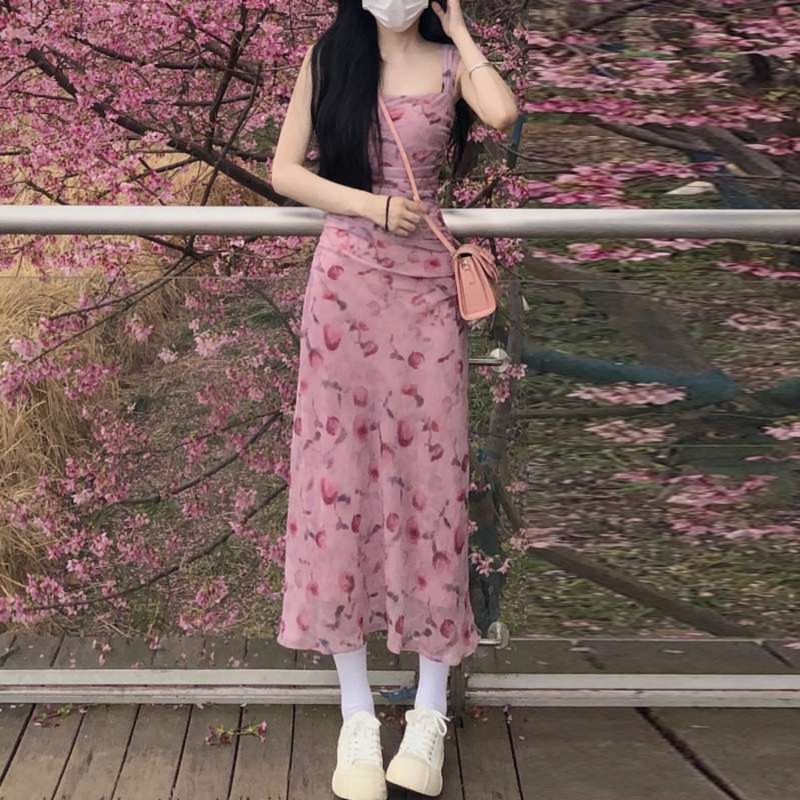 花柄ワンピースシアー花柄キャミソールロングワンピース