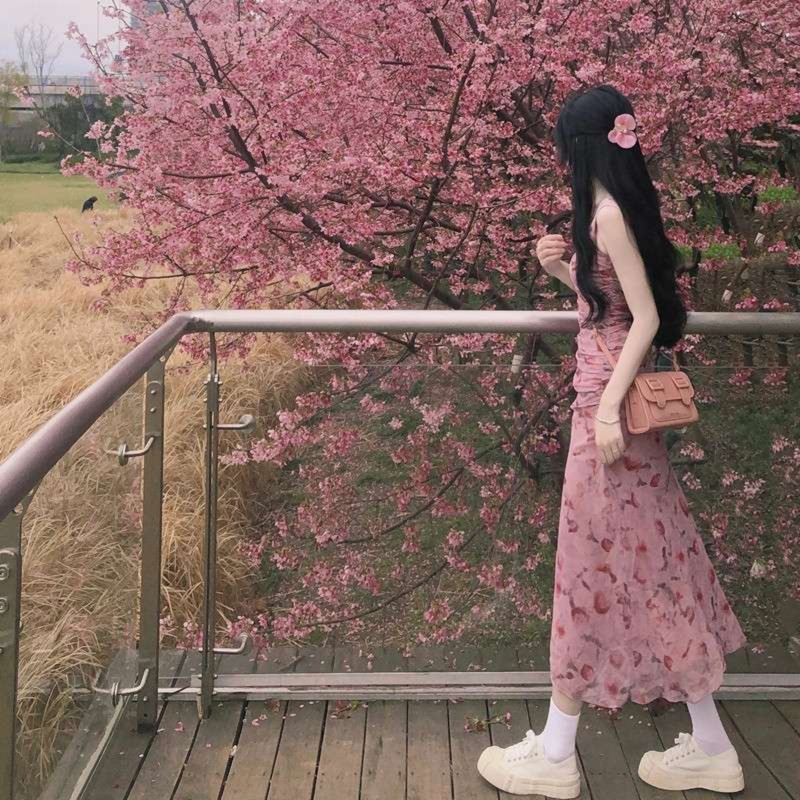 花柄ワンピースシアー花柄キャミソールロングワンピース