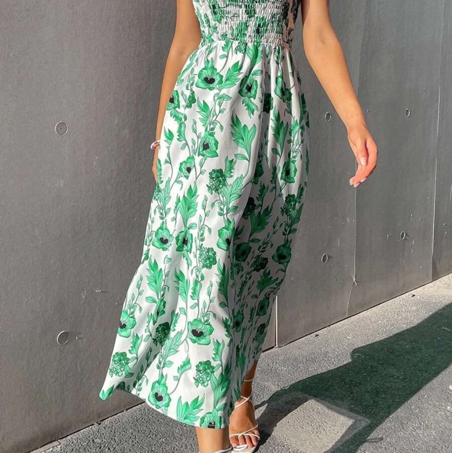 花柄ワンピース大人可愛い花柄ショルダーギャザーワンピース