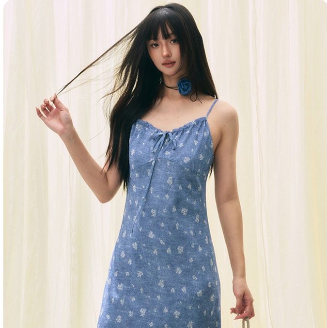 花柄ワンピース 小花リボン付きキャミソールワンピース
