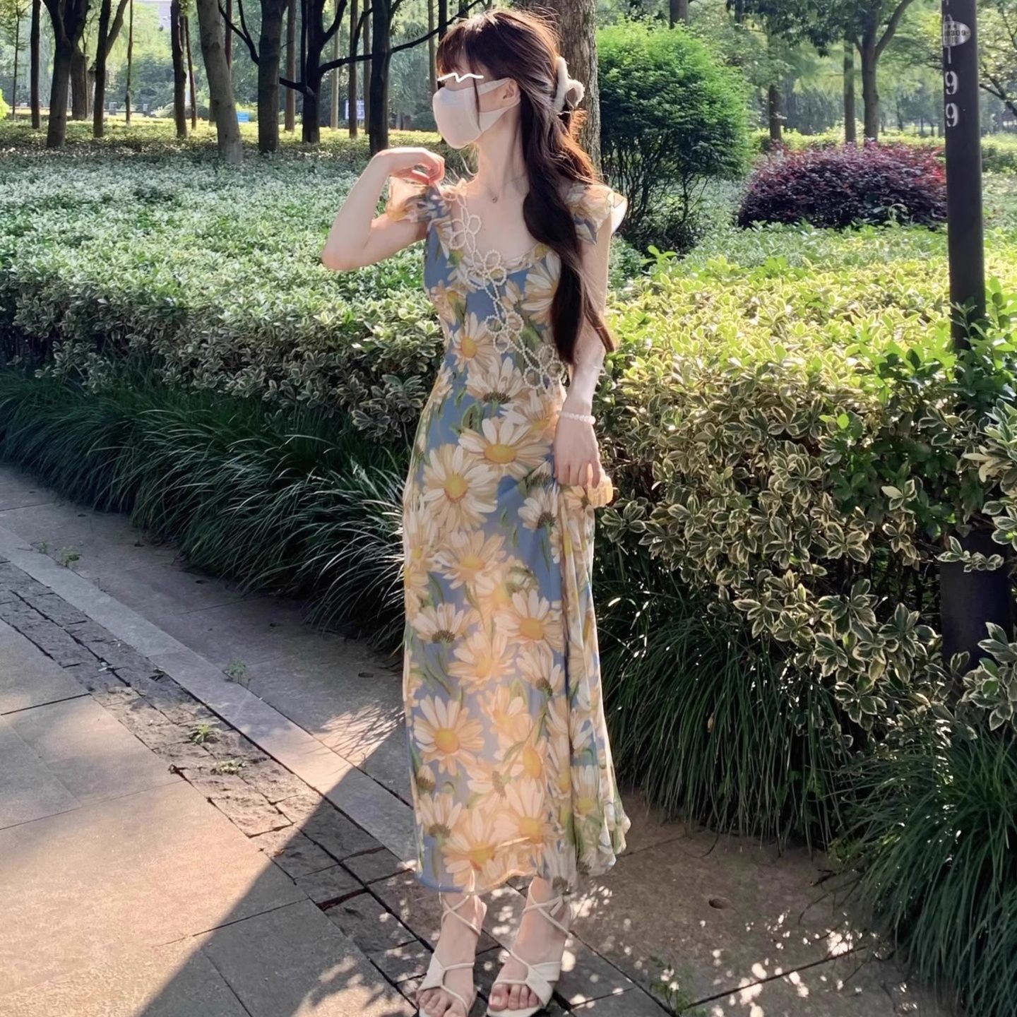 花柄ワンピース 優美な花園フリルワンピース