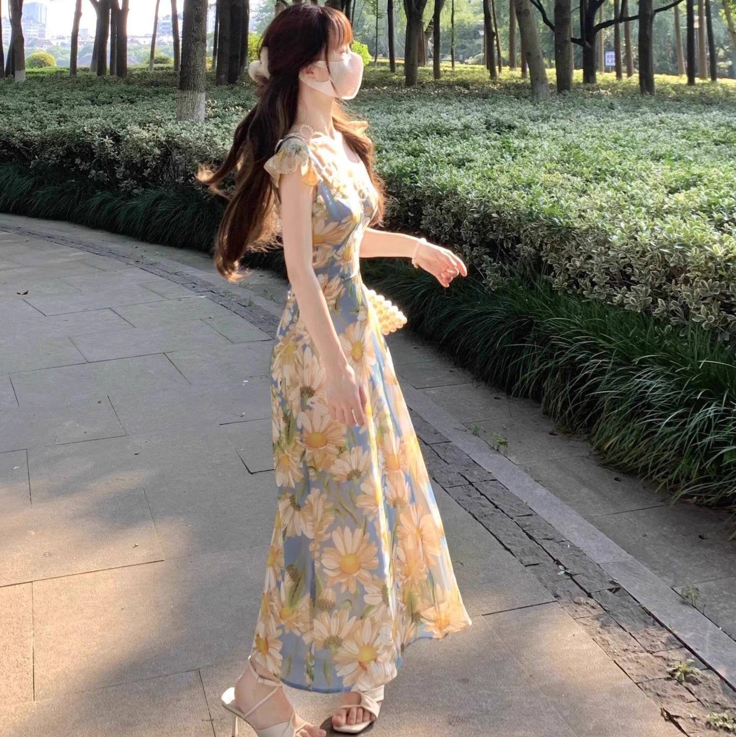 花柄ワンピース 優美な花園フリルワンピース