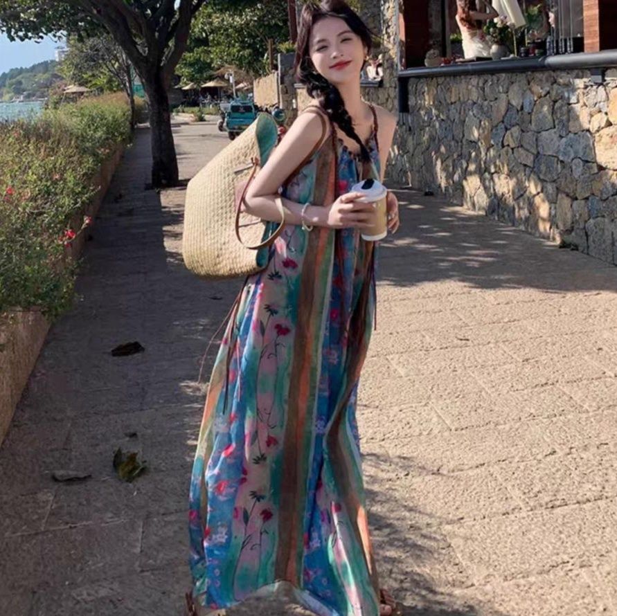花柄ワンピース 水彩花園 キャミソールロングワンピース