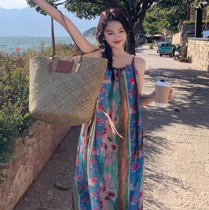 花柄ワンピース 水彩花園 キャミソールロングワンピース