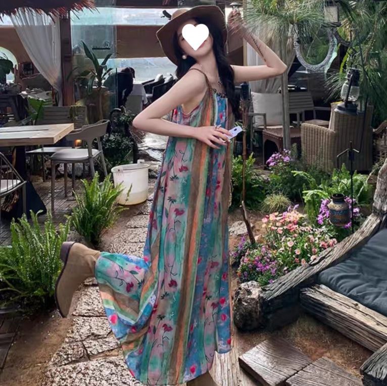 花柄ワンピース 水彩花園 キャミソールロングワンピース