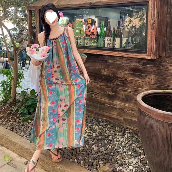 花柄ワンピース 水彩花園 キャミソールロングワンピース