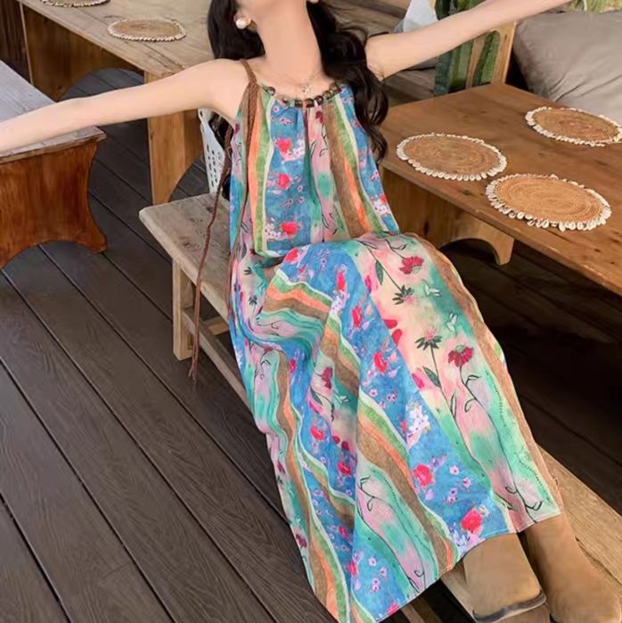 花柄ワンピース 水彩花園 キャミソールロングワンピース