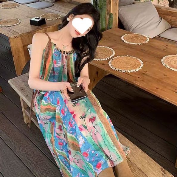 花柄ワンピース 水彩花園 キャミソールロングワンピース