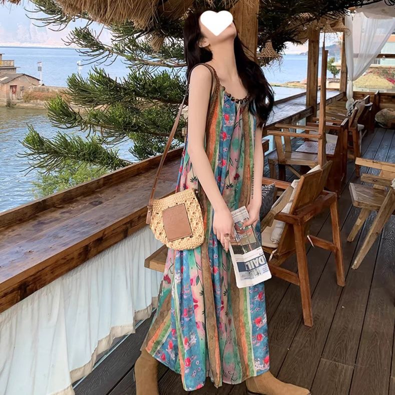 花柄ワンピース 水彩花園 キャミソールロングワンピース