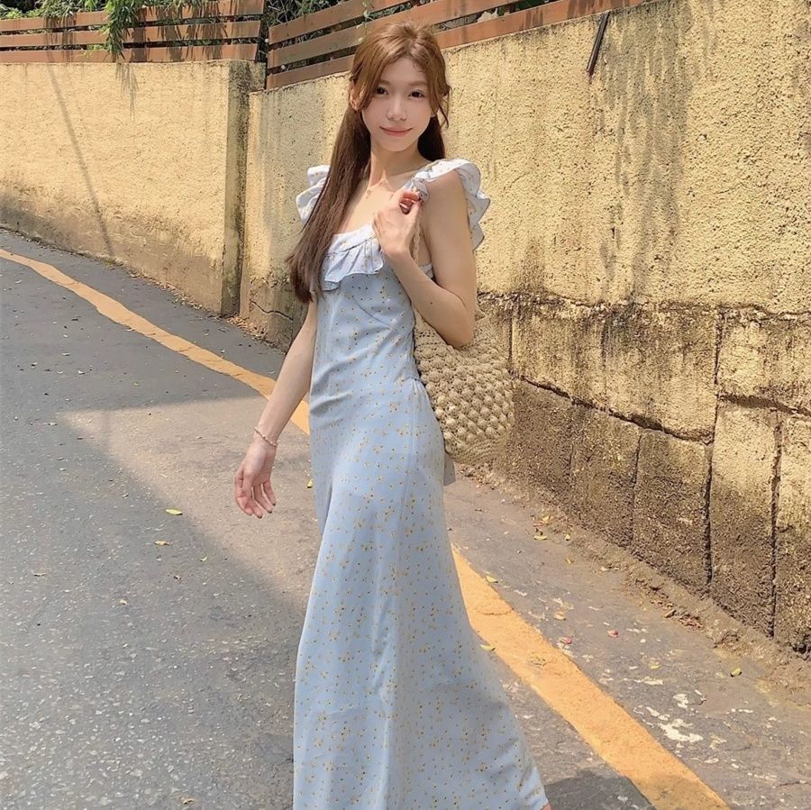 花柄ワンピース 小花柄フリルノースリーブワンピース