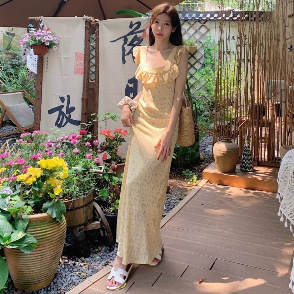 花柄ワンピース 小花柄フリルノースリーブワンピース
