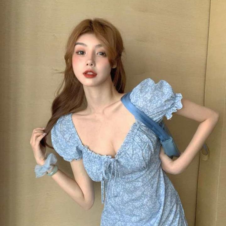 花柄ワンピース 小花咲く乙女心パフスリーブミニワンピース