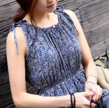 花柄ワンピース 優美な花園 ノースリーブロングワンピース