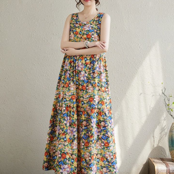 花柄ワンピース 満開の花園 ティアードノースリーブワンピース