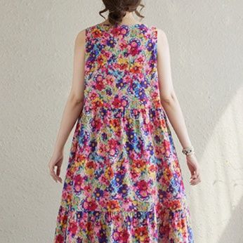 花柄ワンピース 満開の花園 ティアードノースリーブワンピース