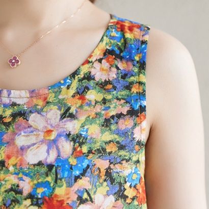 花柄ワンピース 満開の花園 ティアードノースリーブワンピース