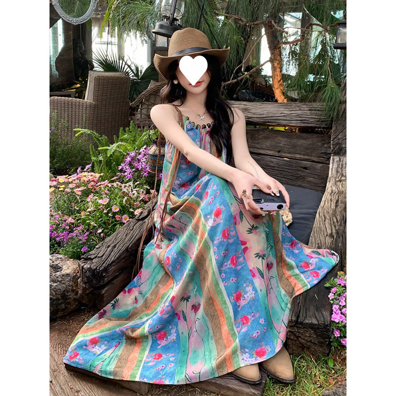 花柄ワンピース 水彩花園 キャミソールロングワンピース