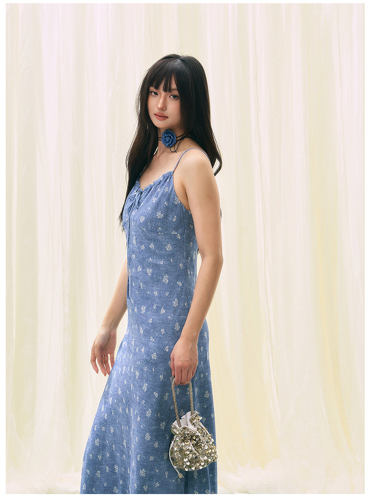 花柄ワンピース 小花リボン付きキャミソールワンピース