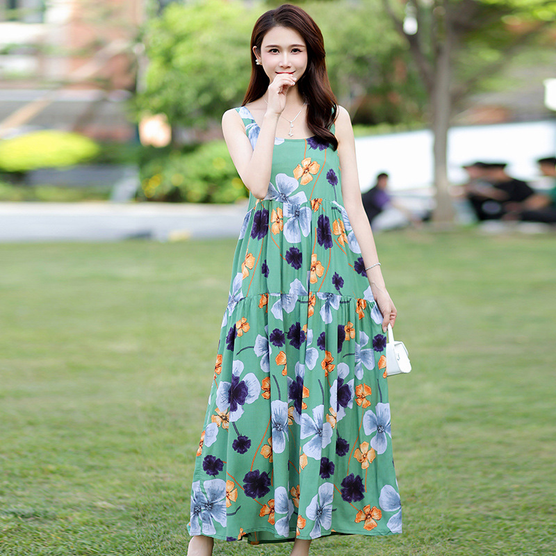 花柄ワンピース 優美な花咲く三段ティアードロングワンピース