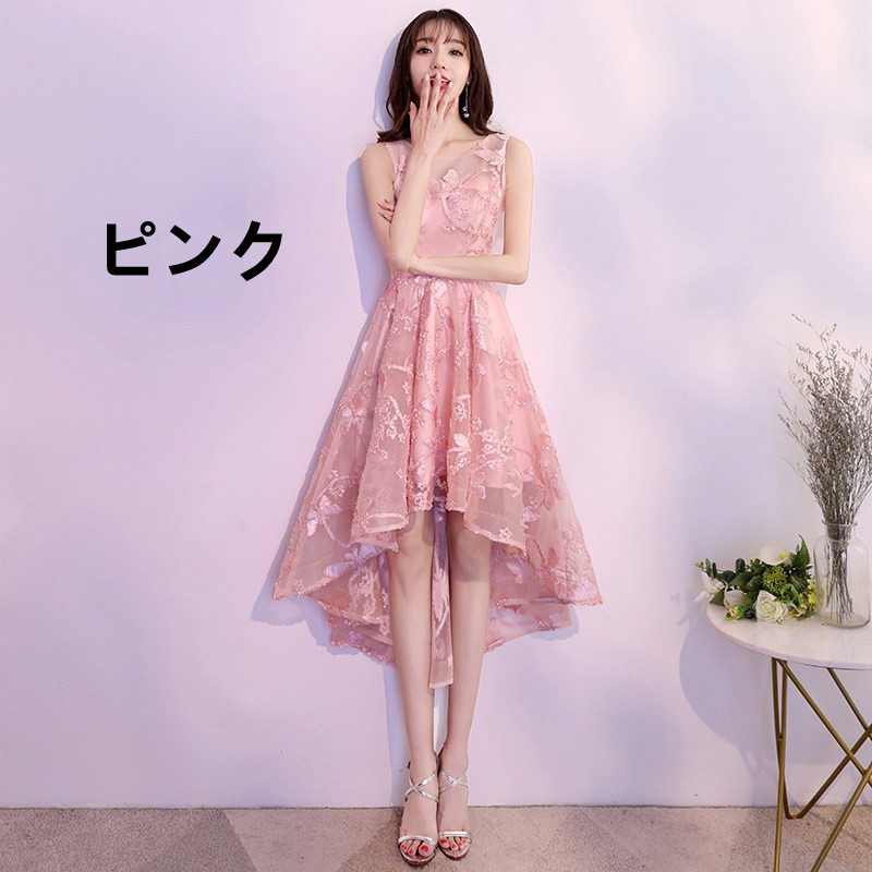 花柄ワンピース 花柄ノースリーブワンピース 総レース フレア丈 パーティー用ドレス