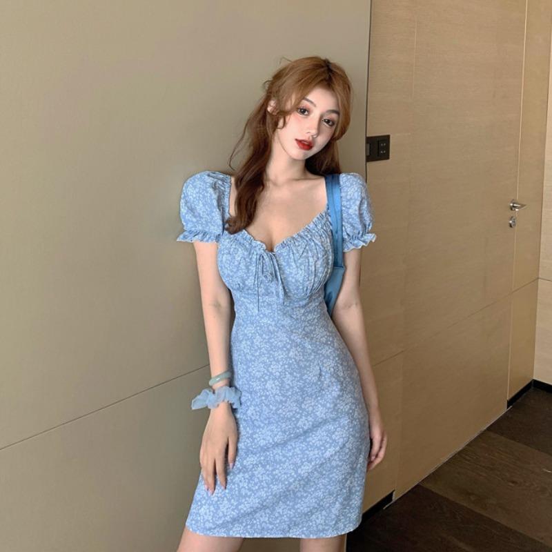 花柄ワンピース 小花咲く乙女心パフスリーブミニワンピース