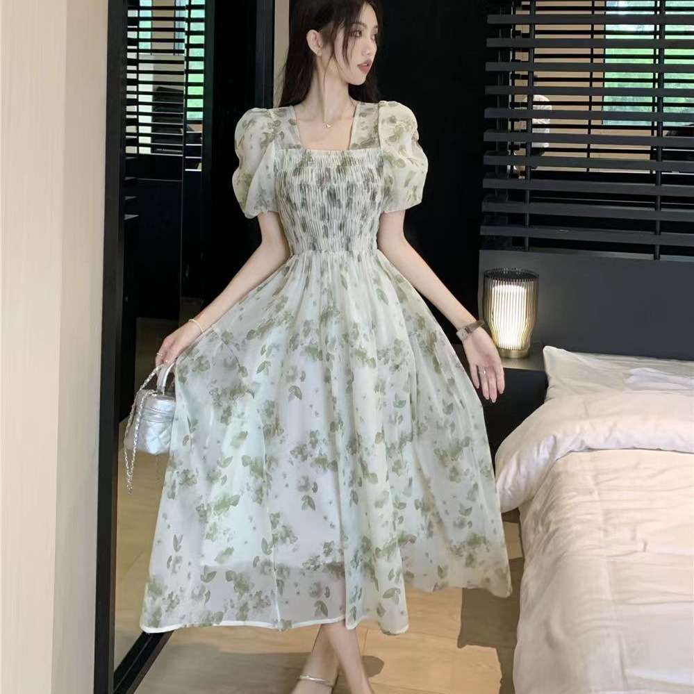 花柄ワンピース 優美な花柄シフォンワンピース