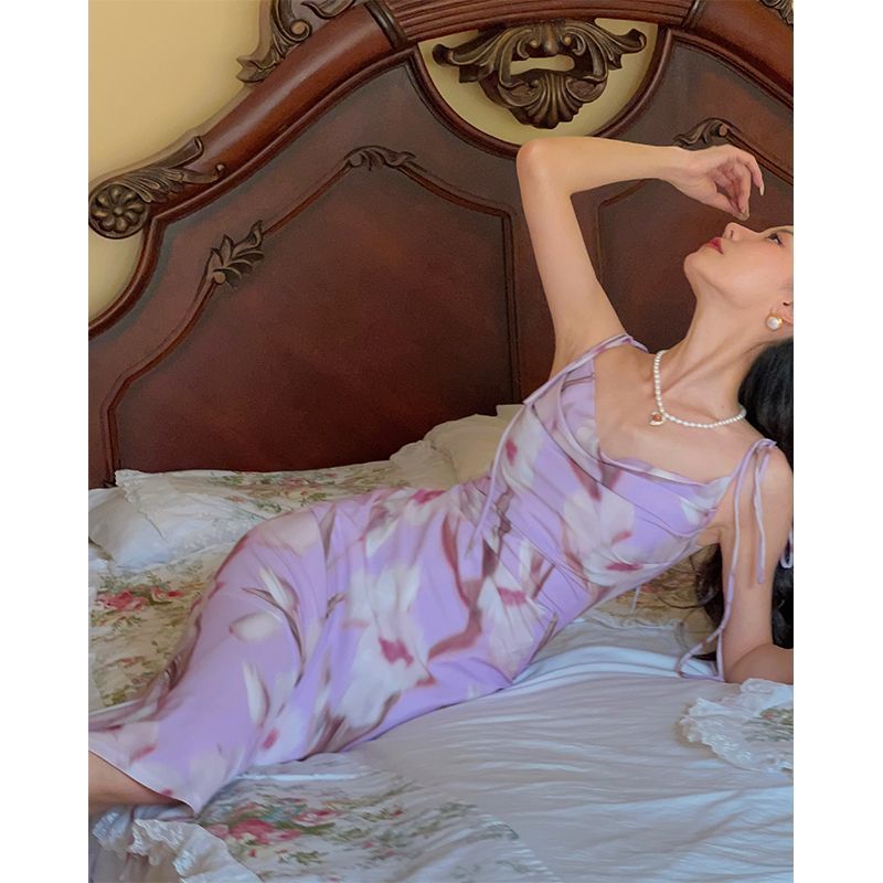 花柄ワンピース 優美な花咲くドレープキャミワンピース