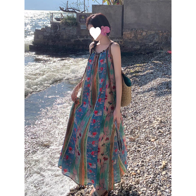 花柄ワンピース 水彩花園 キャミソールロングワンピース