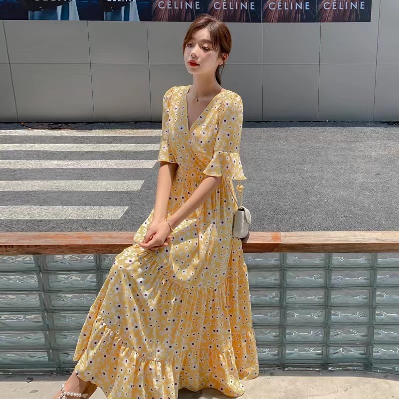 花柄ワンピース 優美な花柄フレアロングワンピース
