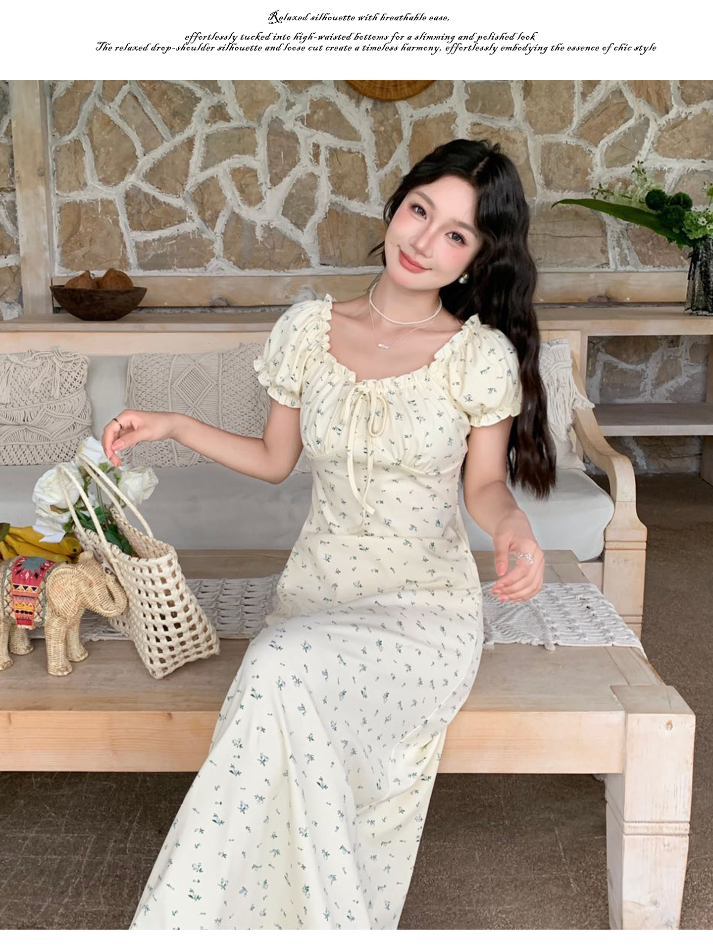 花柄ワンピース 小花柄パフスリーブロングワンピース