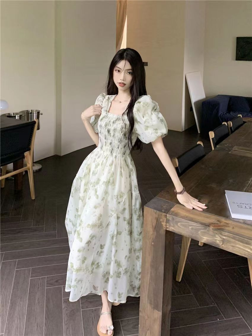 花柄ワンピース 優美な花柄シフォンワンピース