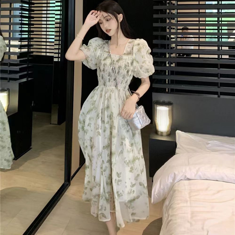 花柄ワンピース 優美な花柄シフォンワンピース