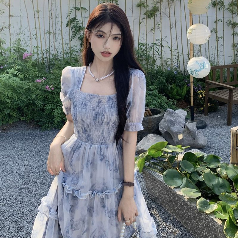 花柄ワンピース 優美な花影 シアーロングワンピース