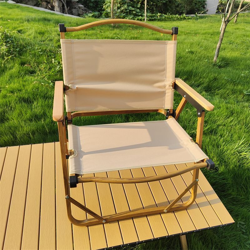折りたたみ椅子 木製肘掛け付き通気性メッシュ折りたたみ椅子