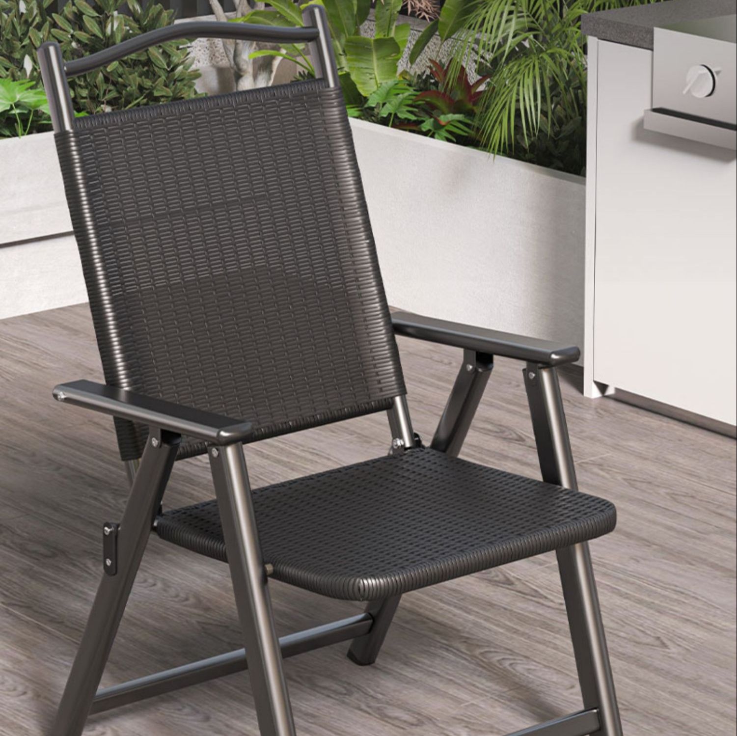 折りたたみ椅子 人体工学設計 ラタン風メッシュ折りたたみ椅子